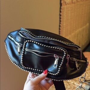 Black Studded Women's Belt Bag